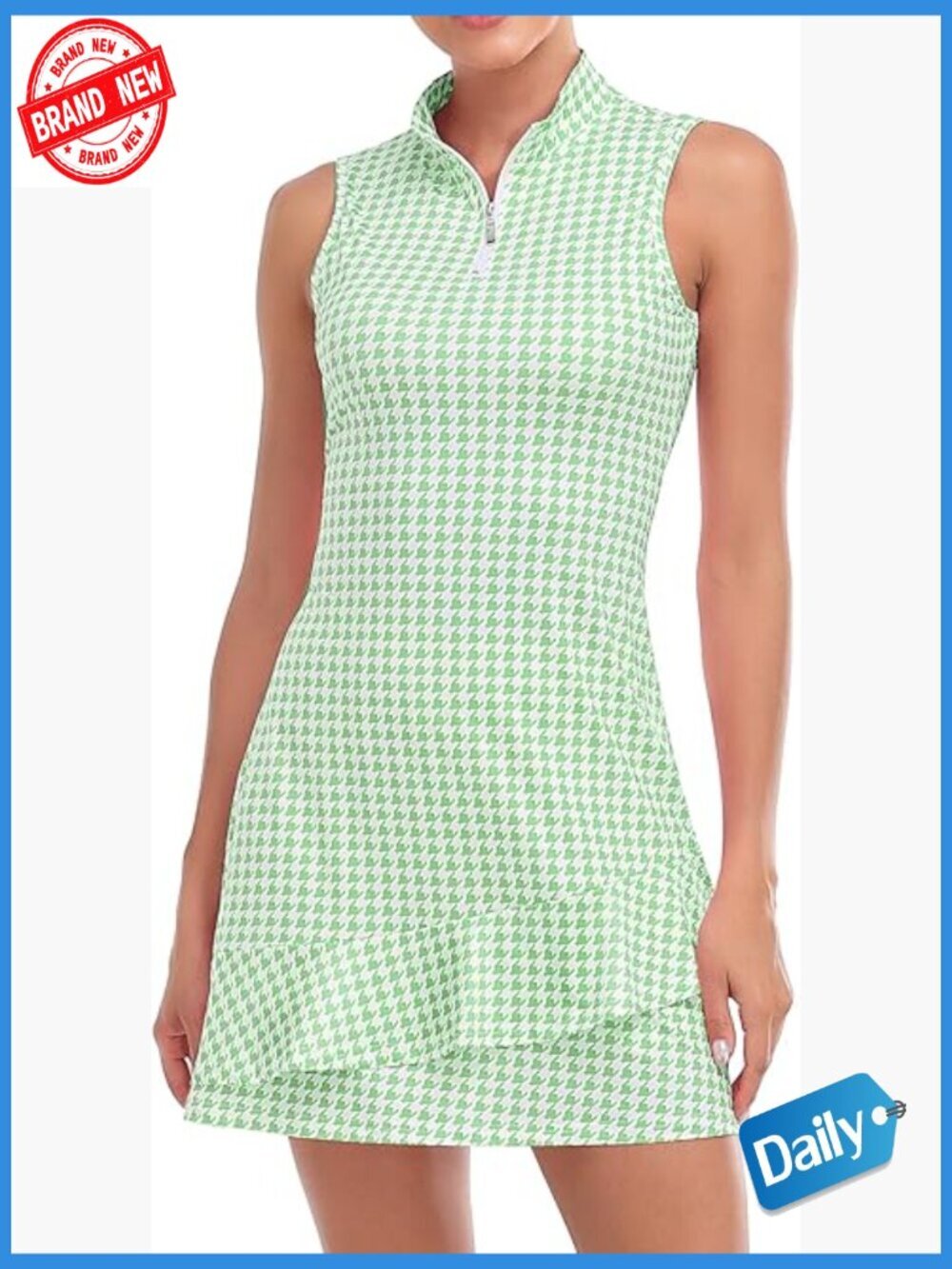 Tennis Dress with Shorts and Pockets Sleeveless Golf Dress Zip Stand Collar